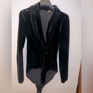 H&M Black Velour/Velvet Bodysuit, Size 8